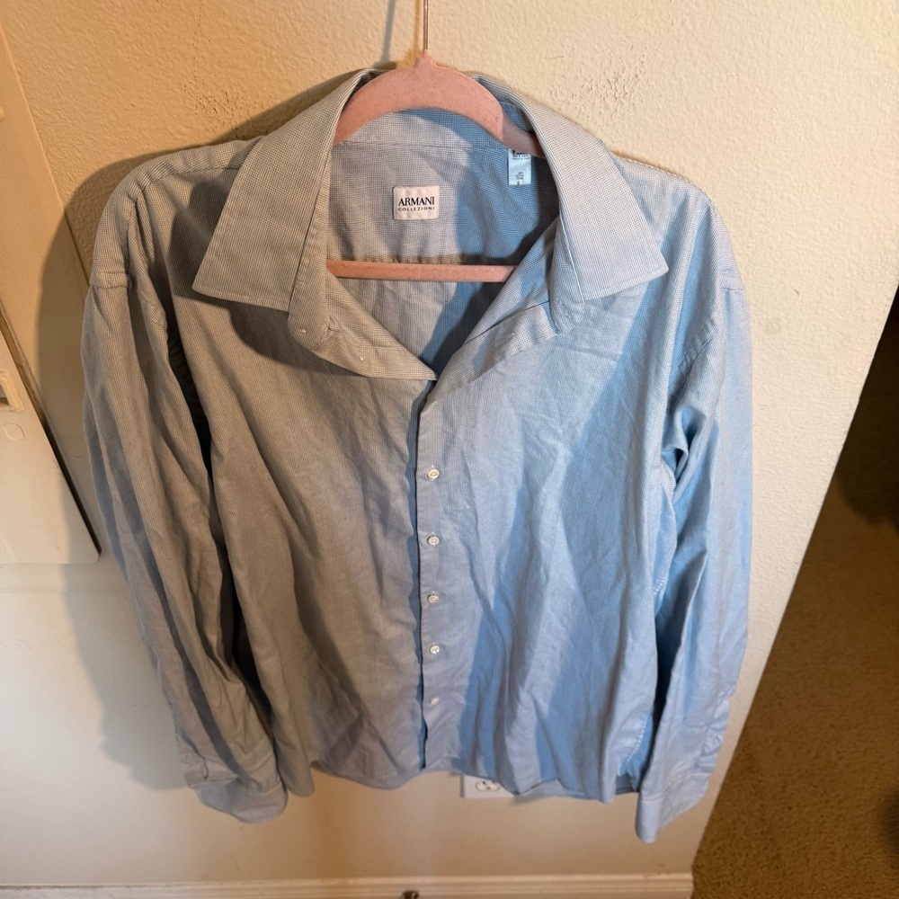 Armani Collezioni Light Blue Button Down Shirt Mens Large Luxury Cotton